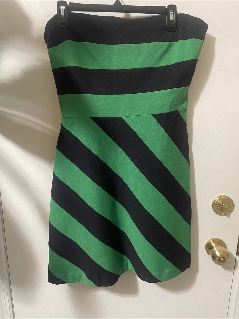 BCBGMaxAzria Strapless Black and Green Striped Dress 12